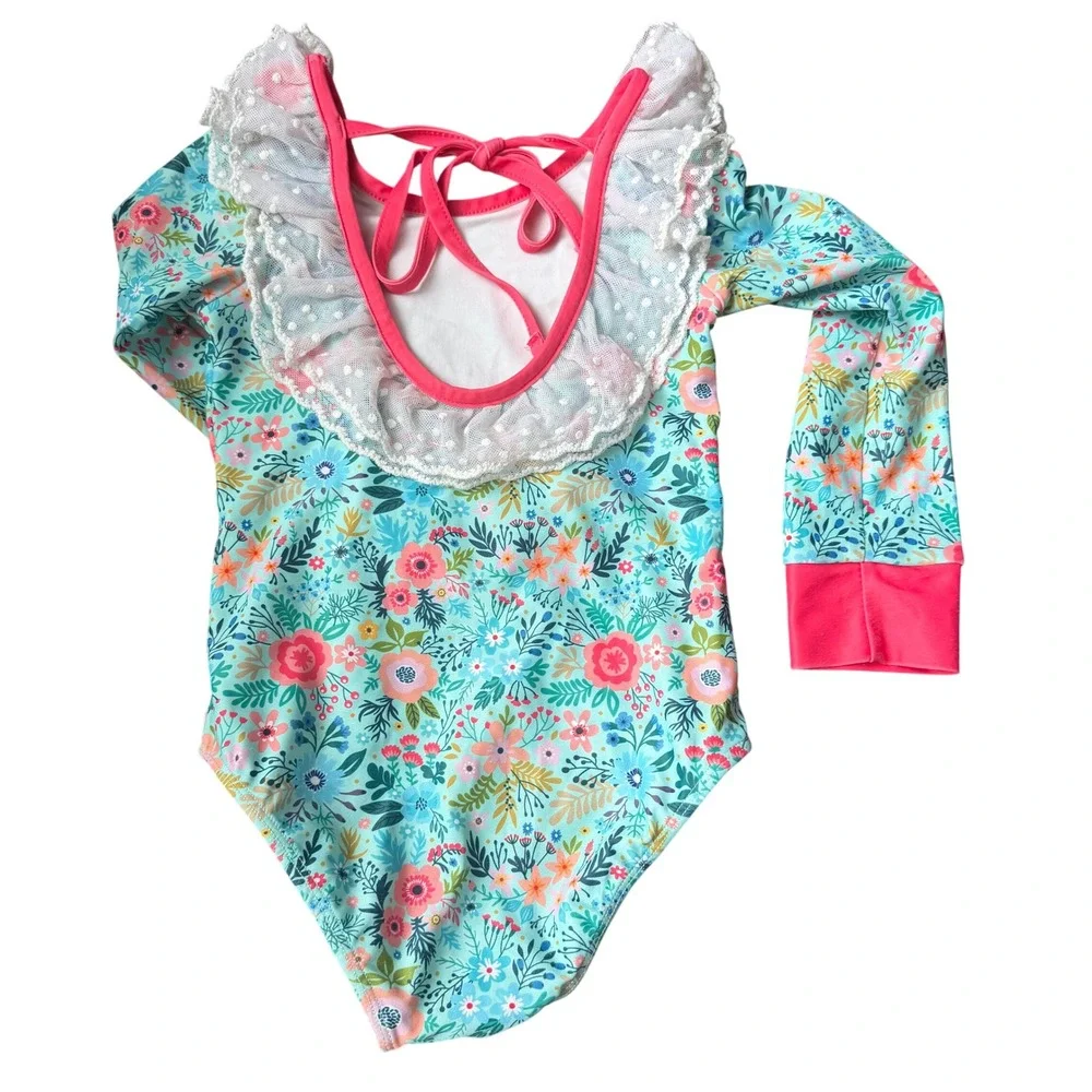 Love + Grow Clothing Co 5Y Floral Long Sleeve Swimsuit Lace Ruffle Beach Boho